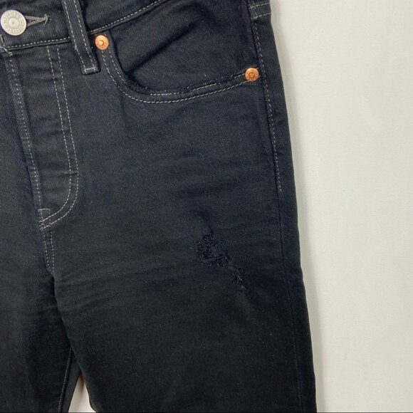 Levis Wedgie Icon Fit Black Size 26 Button Fly High Rise Raw Hem Distressed Jean - Picture 6 of 14